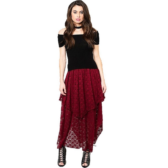 Victorian Gothic Ruffle Lace Peasant Maxi Skirt - Picture 7 of 8